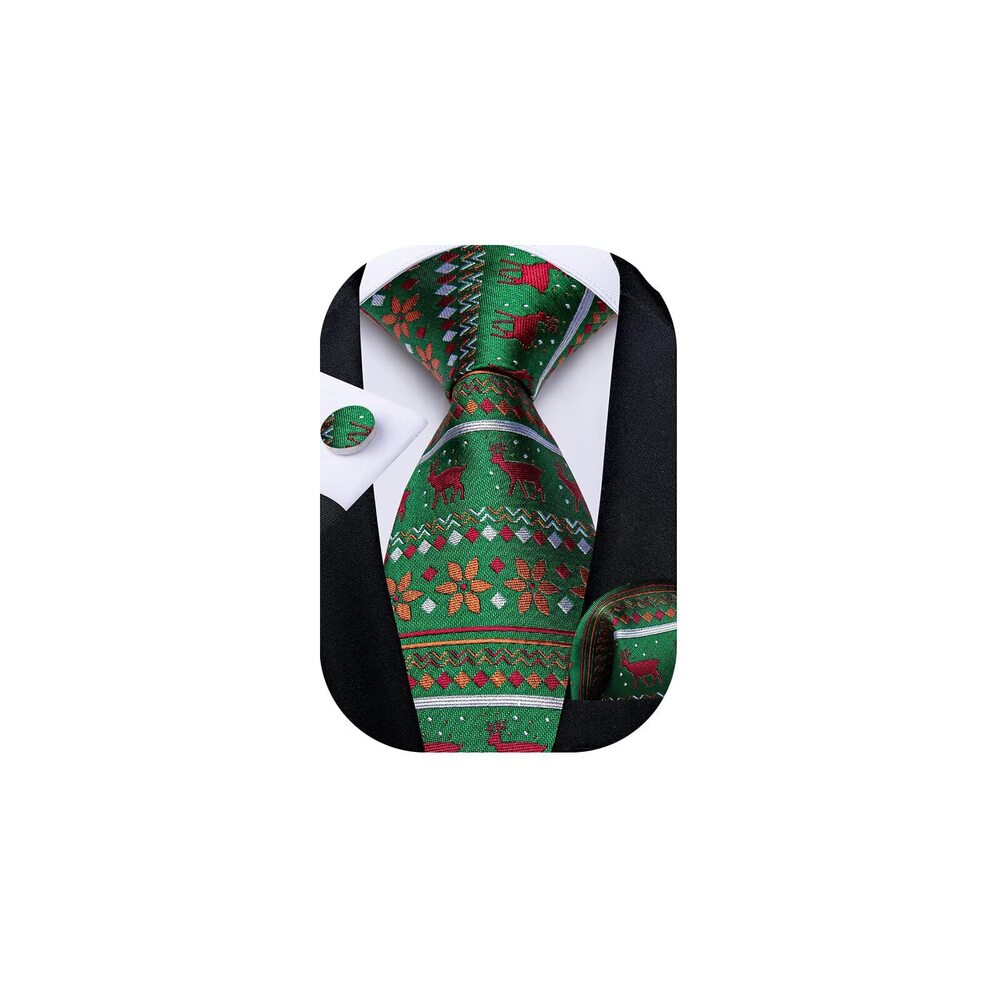 4831 Green Red Neck ties Silk Woven Jacquard Christmas Tie and Hanky